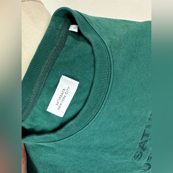 SATURDAYS NYC Bowery International Crew Sweatshirt Green Size Small - Picture 6 of 9